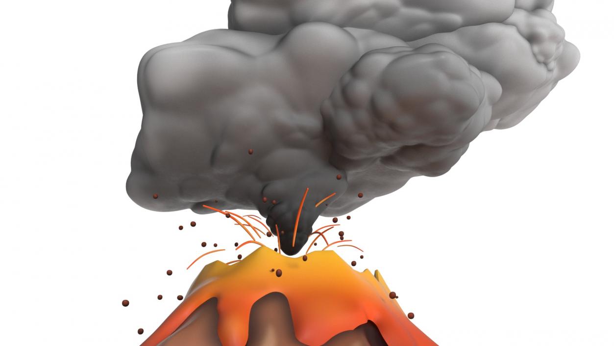 3D Brown Stylized Erupting Volcano with Lava and Smoke 2 model