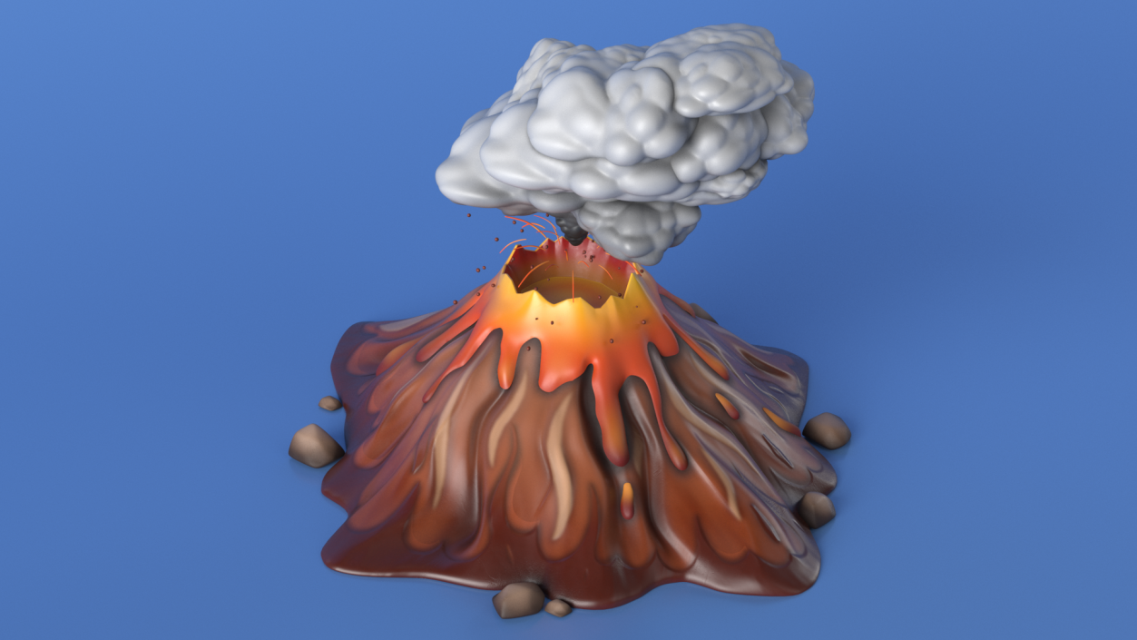 3D Brown Stylized Erupting Volcano with Lava and Smoke 2 model