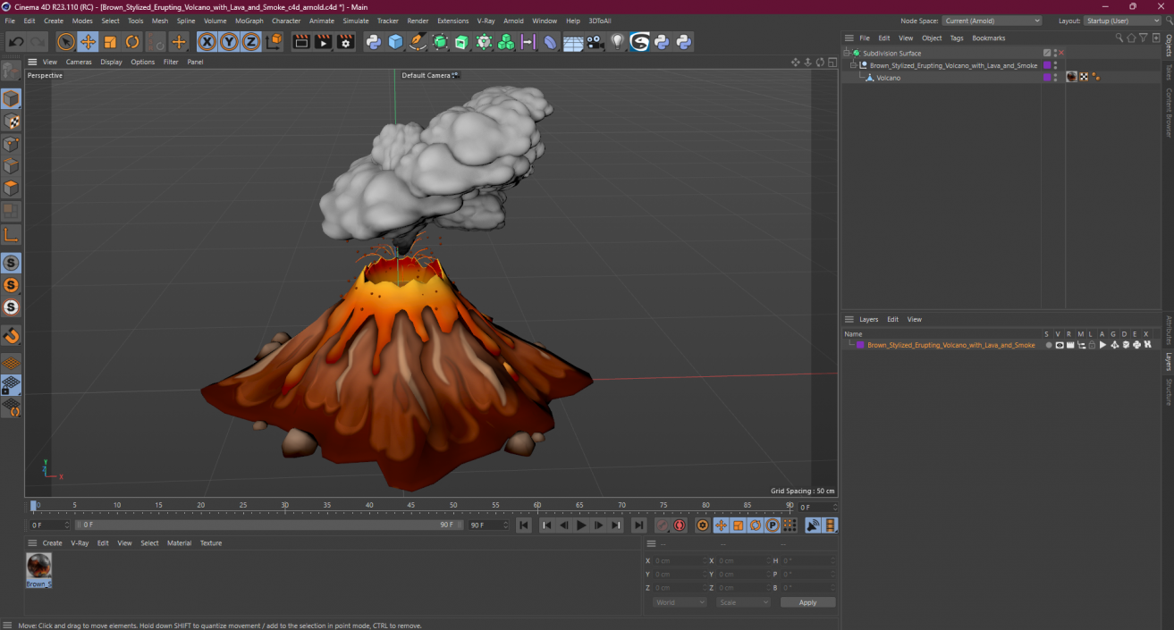 3D Brown Stylized Erupting Volcano with Lava and Smoke 2 model