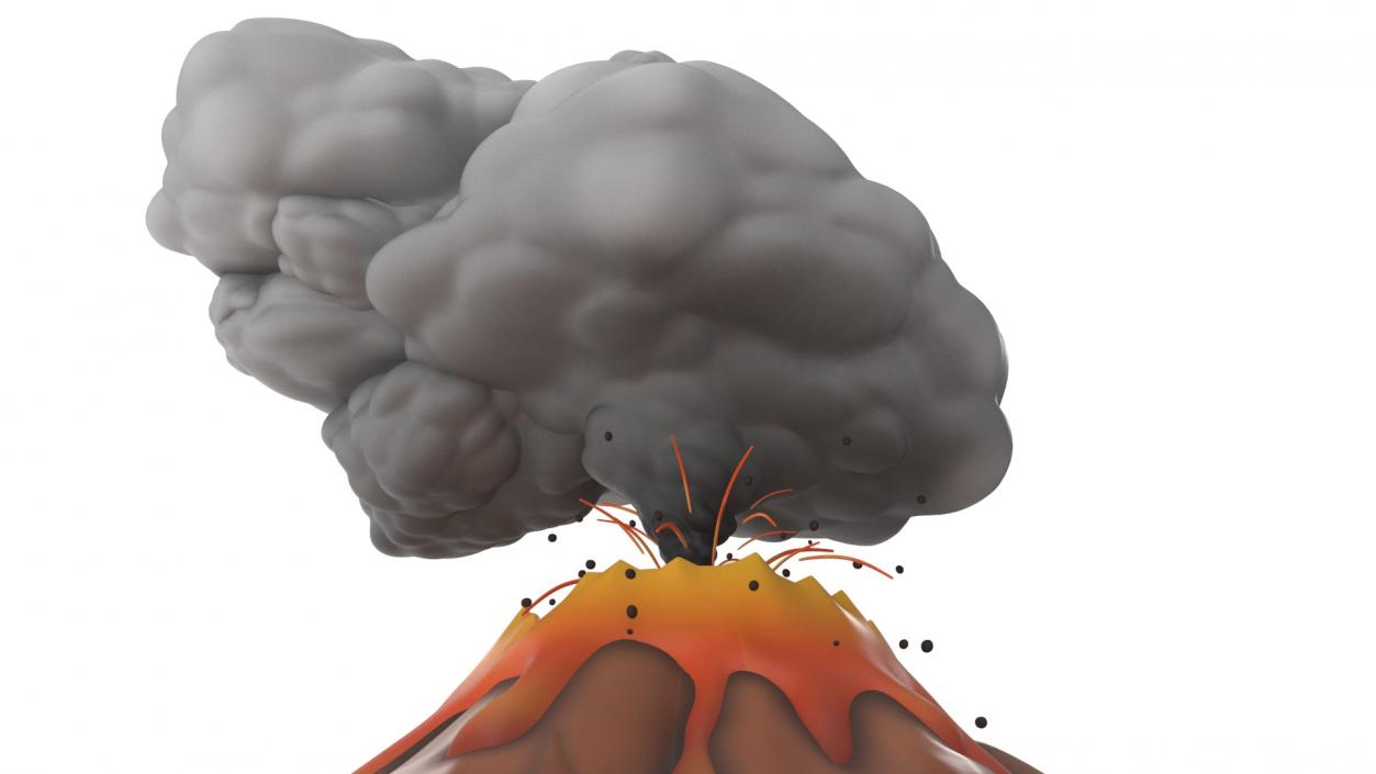 3D Brown Stylized Erupting Volcano with Lava and Smoke 2 model