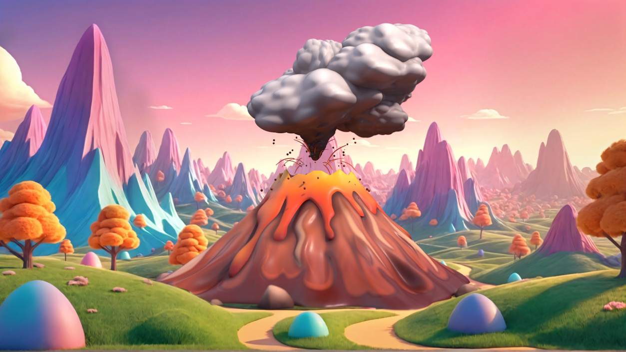 3D Brown Stylized Erupting Volcano with Lava and Smoke 2 model