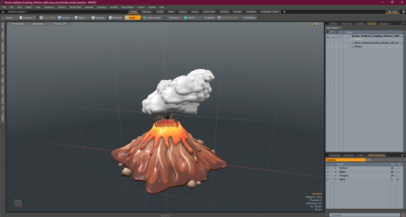 3D Brown Stylized Erupting Volcano with Lava and Smoke 2 model