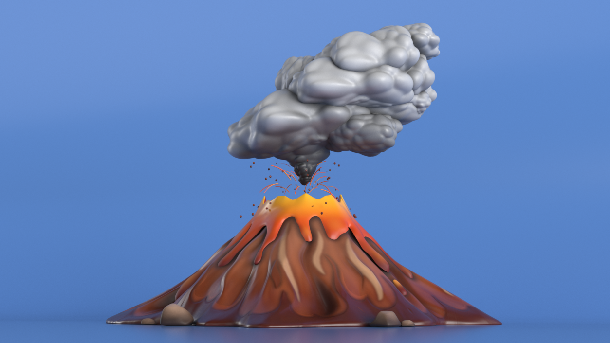 3D Brown Stylized Erupting Volcano with Lava and Smoke 2 model