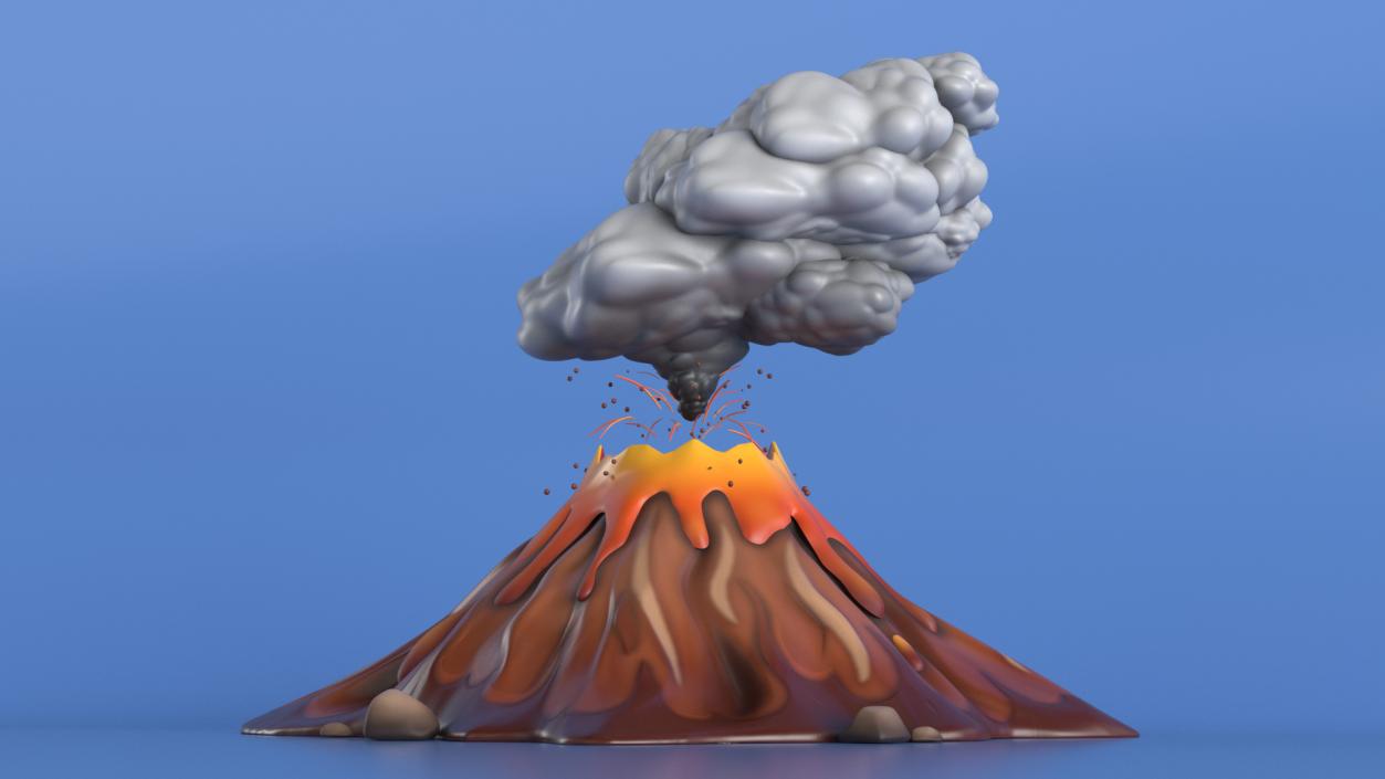 3D Brown Stylized Erupting Volcano with Lava and Smoke 2 model