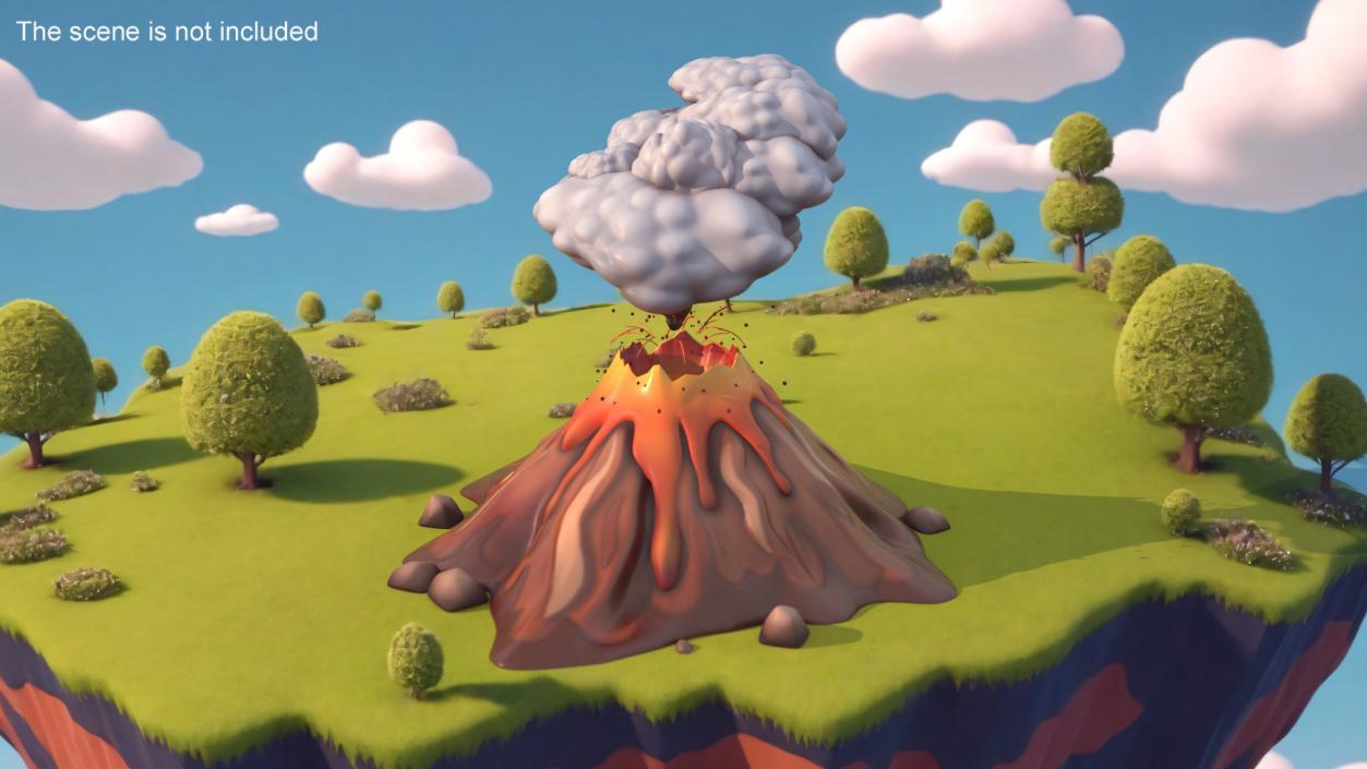 3D Brown Stylized Erupting Volcano with Lava and Smoke 2 model