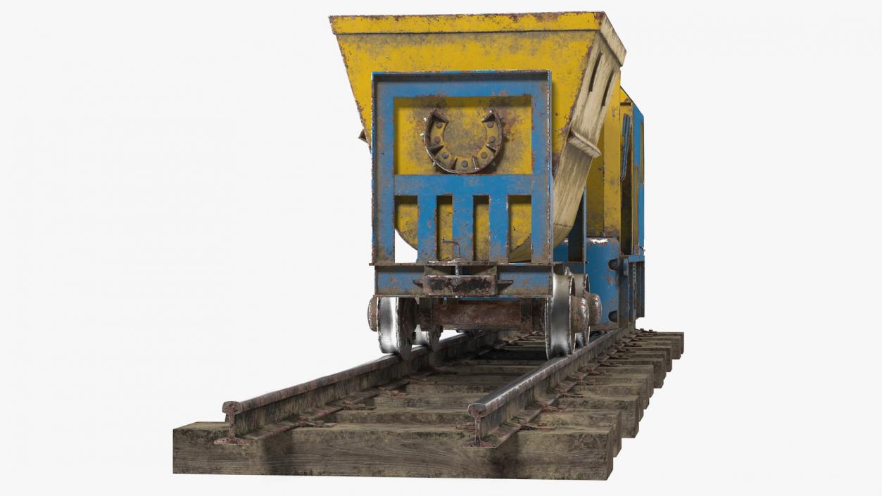 3D Mining Locomotive with Minecart on Railway Section Dusty