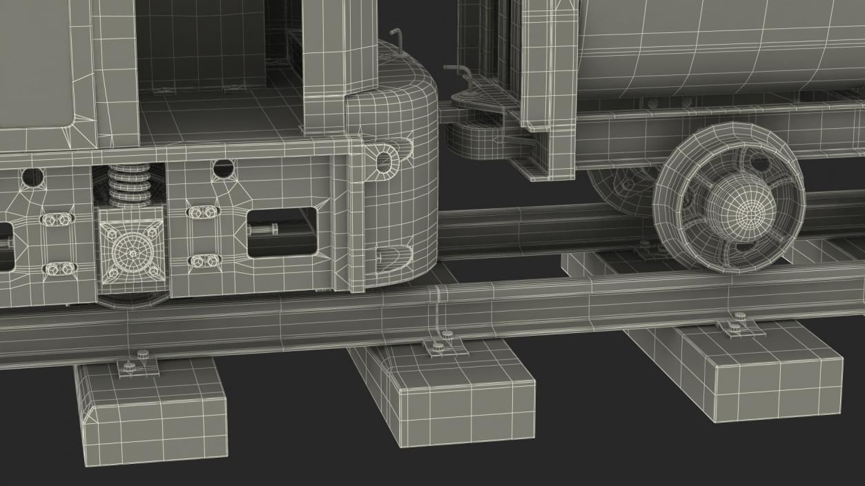 3D Mining Locomotive with Minecart on Railway Section Dusty