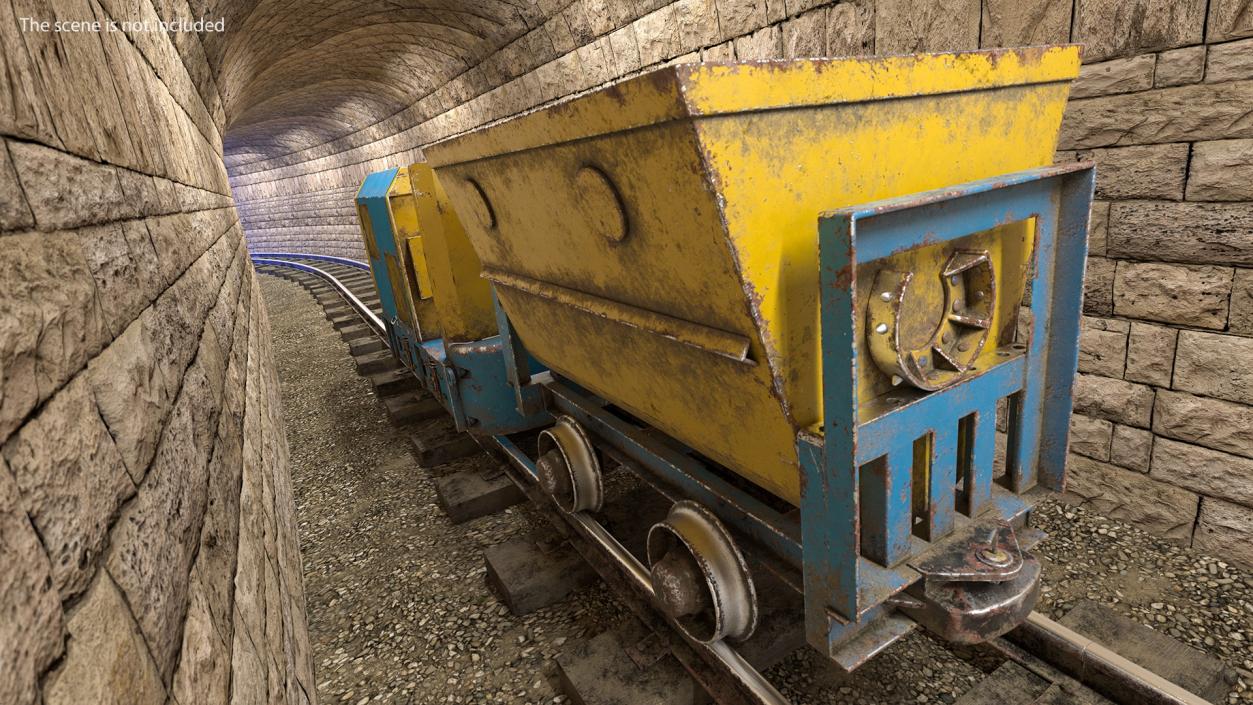 3D Mining Locomotive with Minecart on Railway Section Dusty