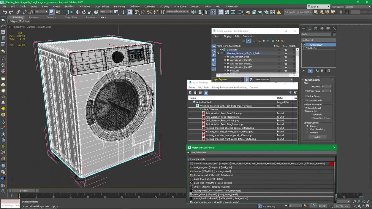 3D model Washing Machine with Foot Pads