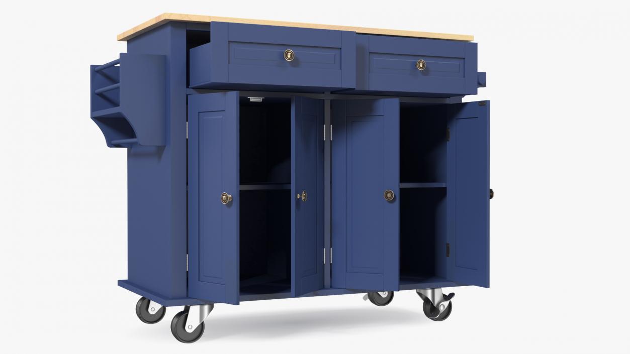 Kitchen Cart on Wheels Blue 3D