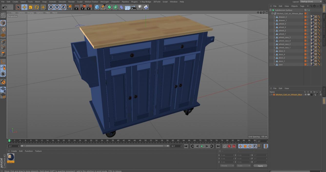 Kitchen Cart on Wheels Blue 3D