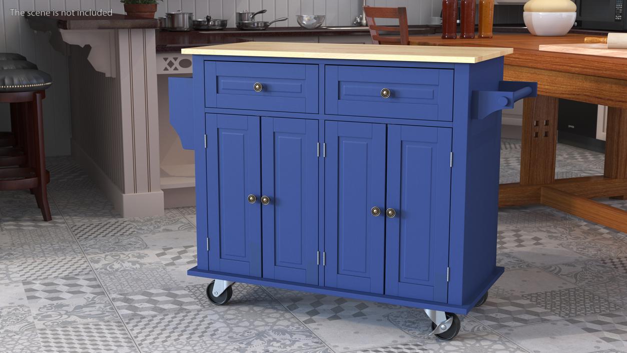 Kitchen Cart on Wheels Blue 3D