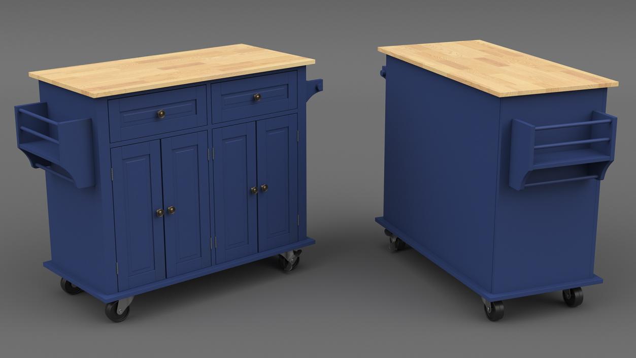 Kitchen Cart on Wheels Blue 3D