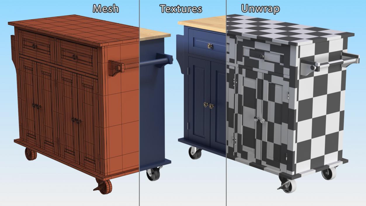 Kitchen Cart on Wheels Blue 3D