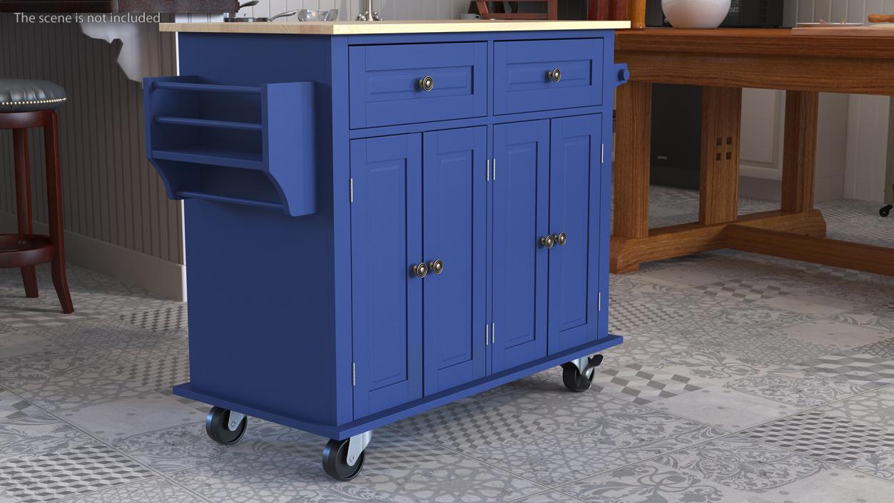 Kitchen Cart on Wheels Blue 3D