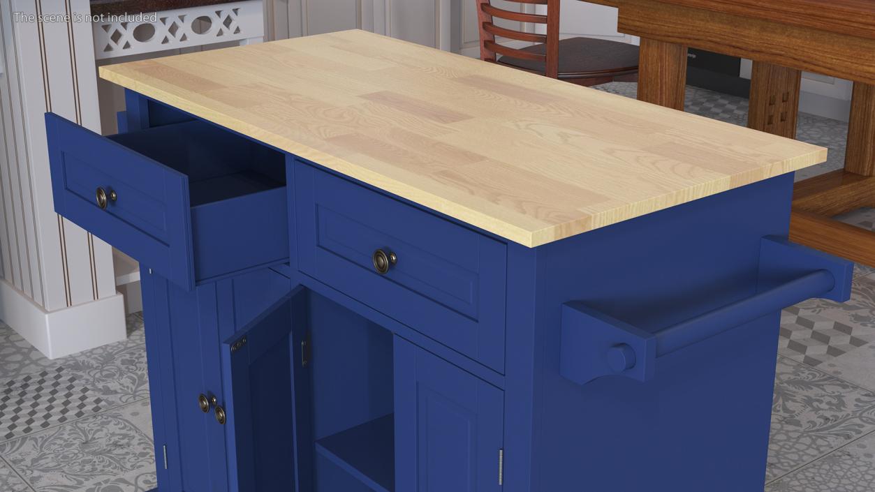 Kitchen Cart on Wheels Blue 3D