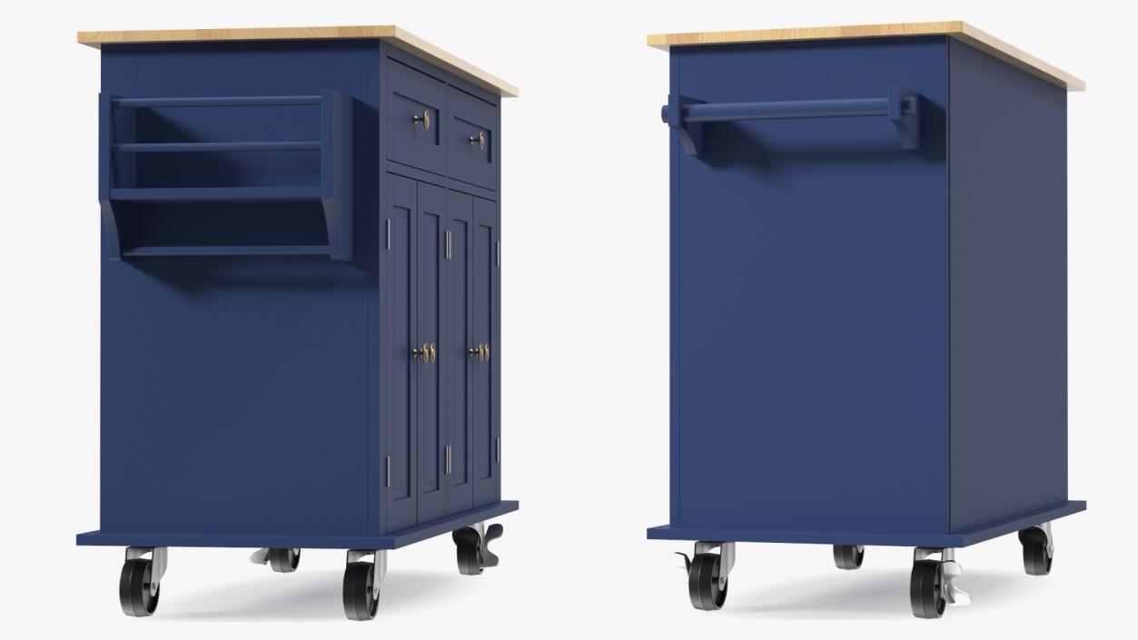 Kitchen Cart on Wheels Blue 3D