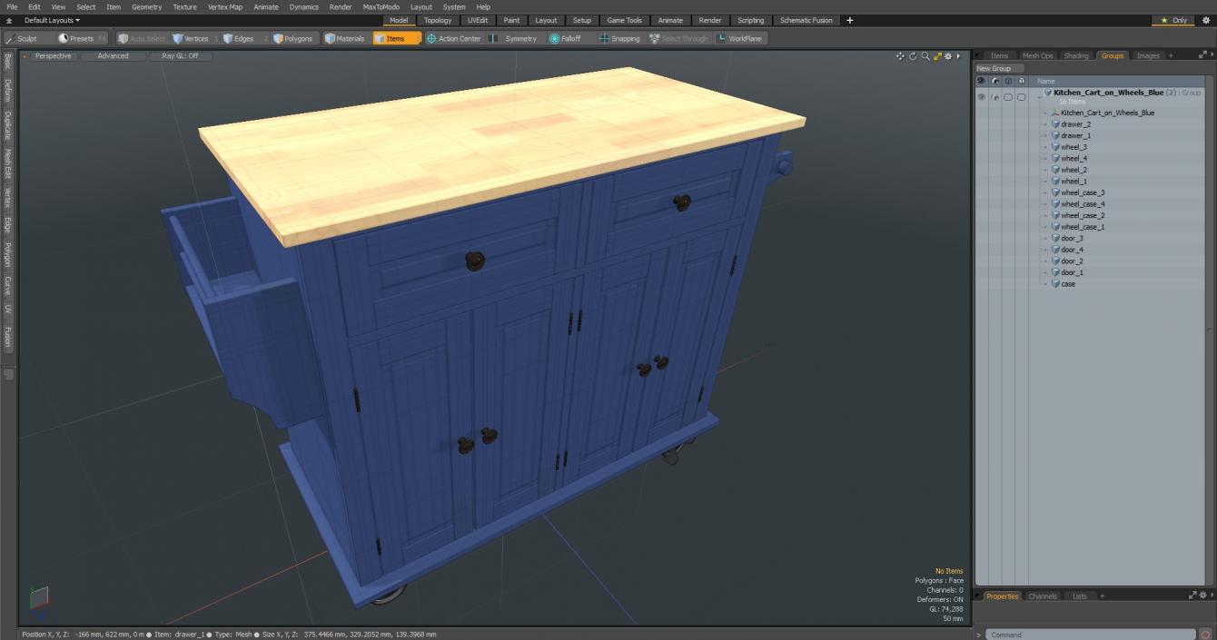 Kitchen Cart on Wheels Blue 3D