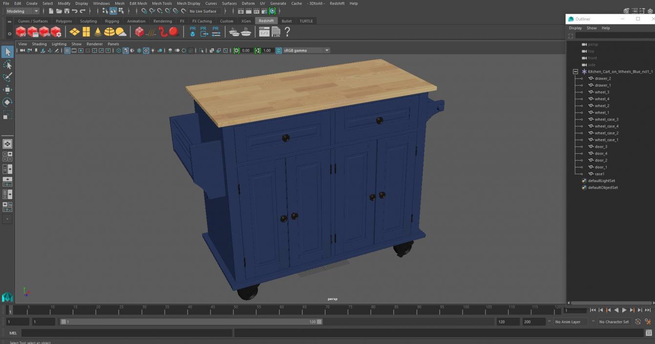 Kitchen Cart on Wheels Blue 3D