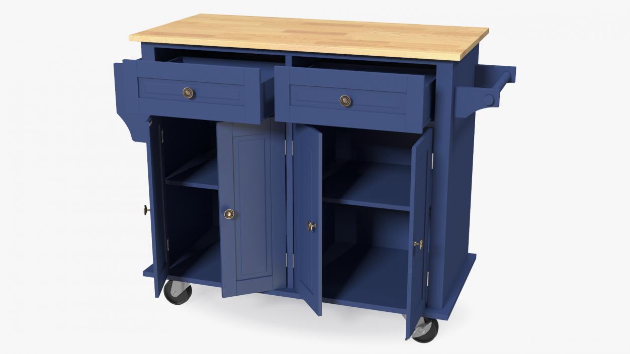 Kitchen Cart on Wheels Blue 3D