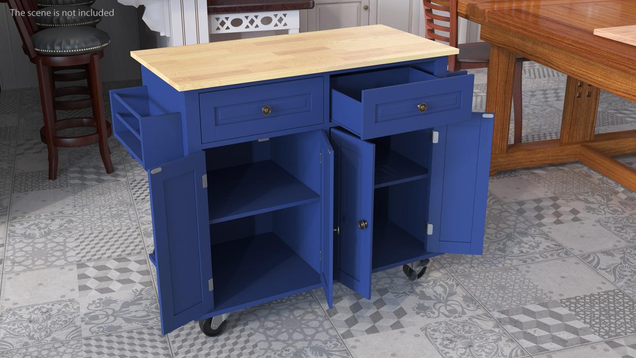 Kitchen Cart on Wheels Blue 3D