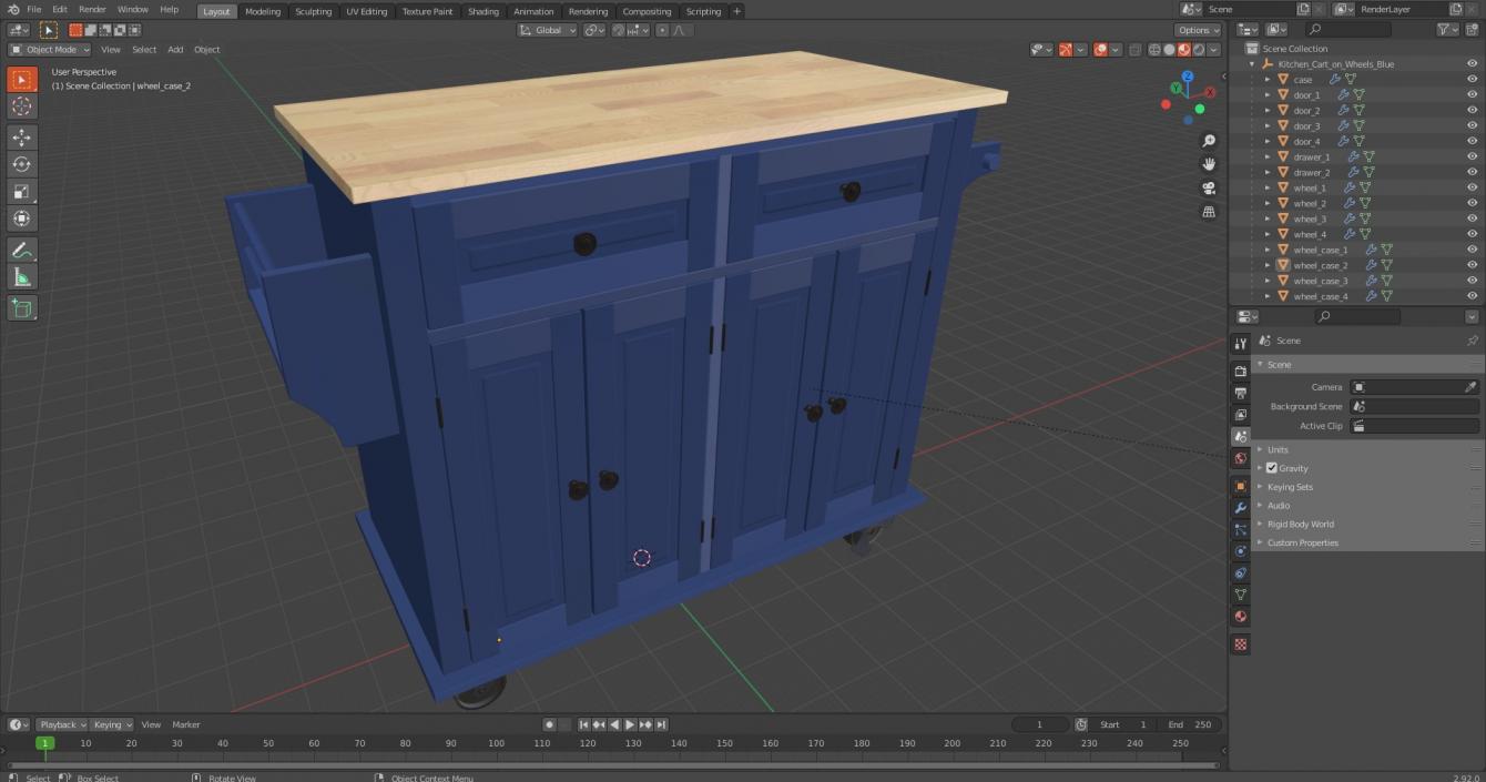 Kitchen Cart on Wheels Blue 3D