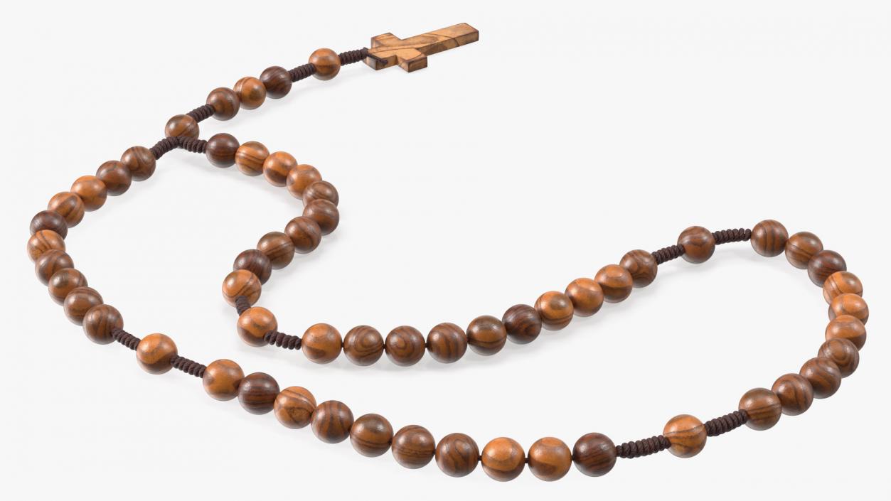 3D Wooden Prayer Beads with Cross Pendant model