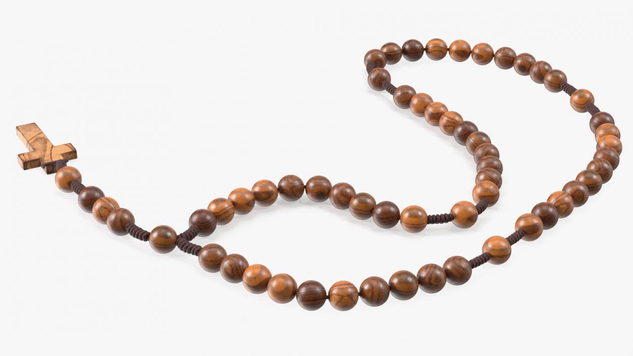 3D Wooden Prayer Beads with Cross Pendant model