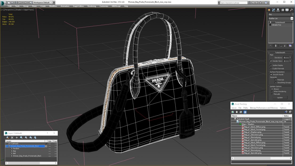 3D Woman Bag Prada Promenade Black