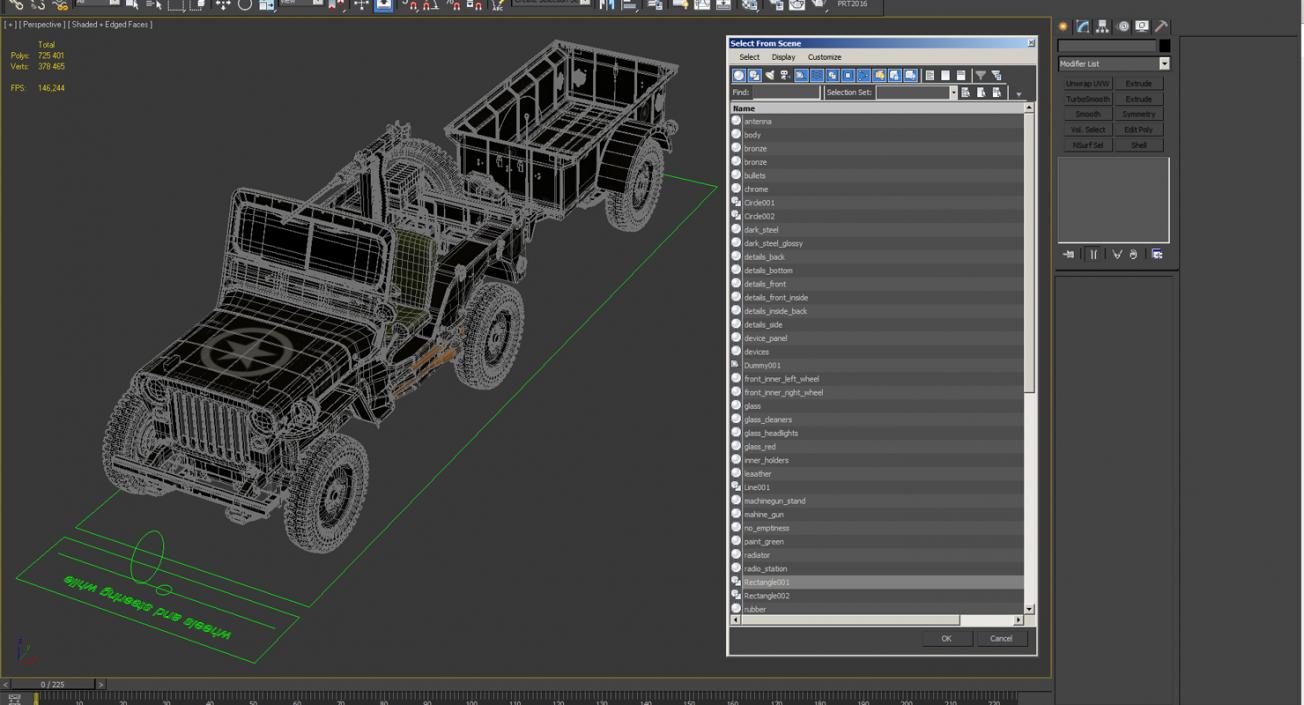 Willys Jeep MB 44 with Trailer Rigged 3D