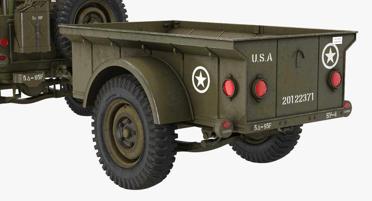 Willys Jeep MB 44 with Trailer Rigged 3D