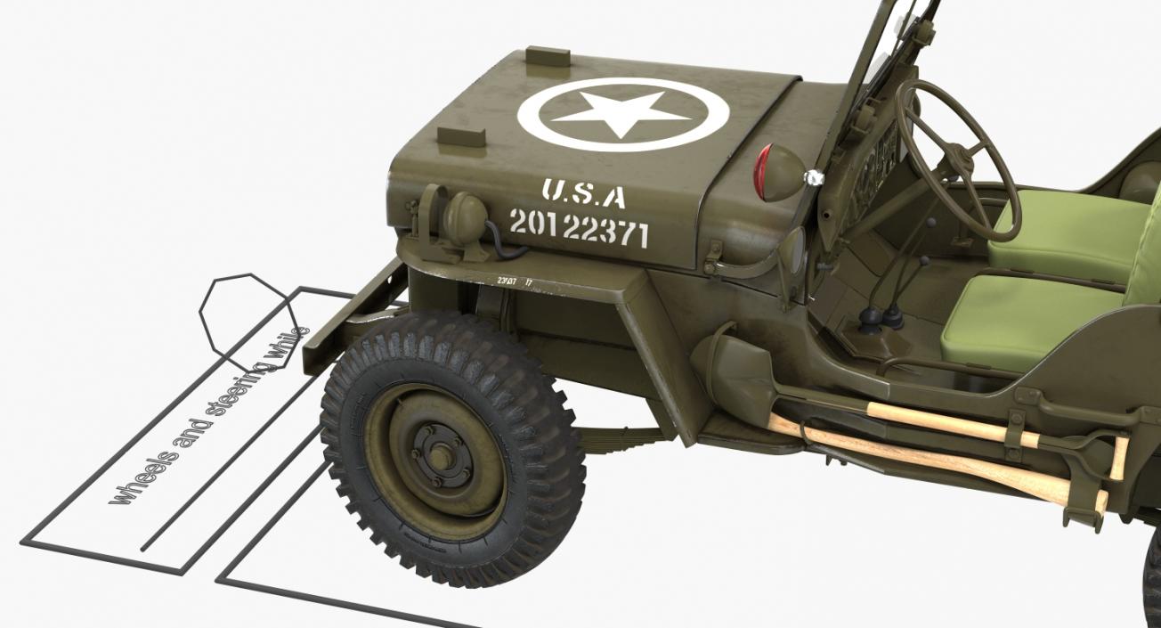 Willys Jeep MB 44 with Trailer Rigged 3D