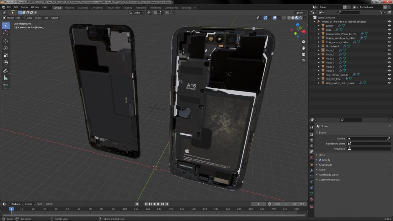 iPhone 14 Pro with Full Internal Structure 3D