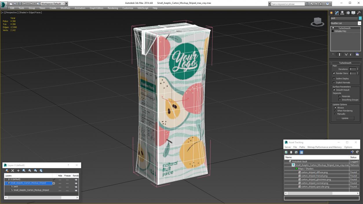 3D model Small Aseptic Carton Mockup Striped