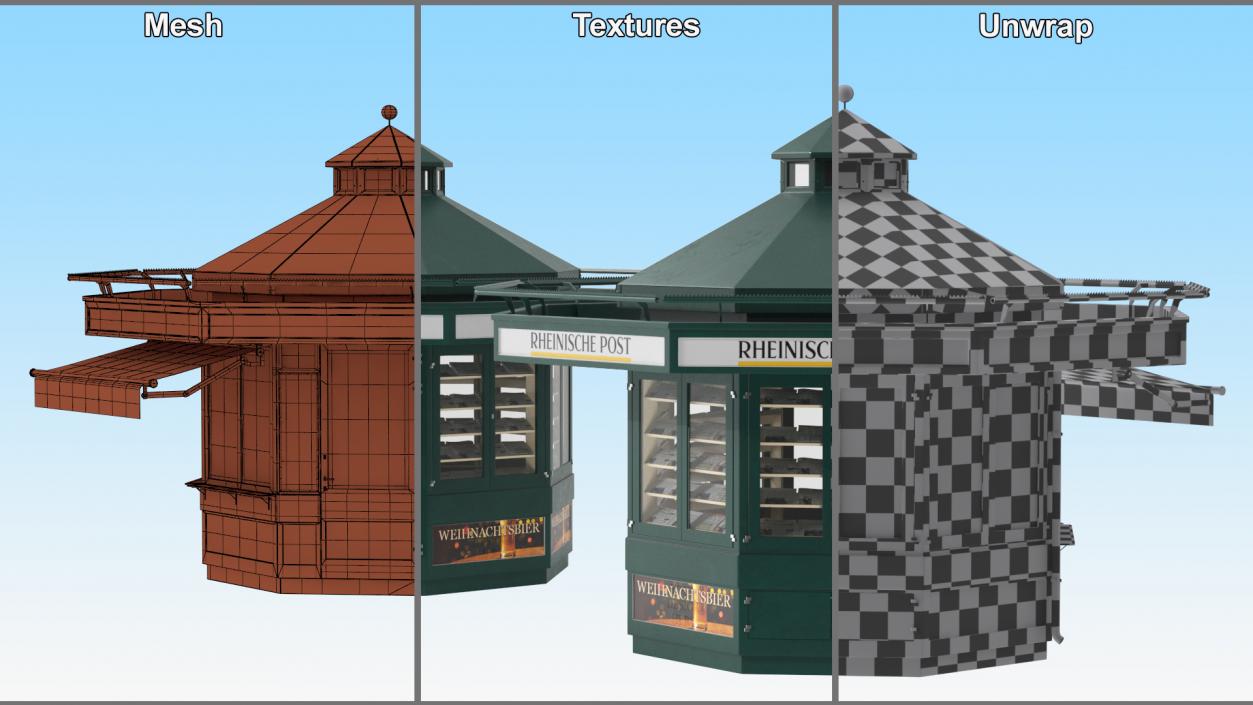 Rheinische Post Newspaper Kiosk Green 3D