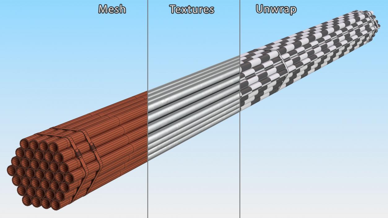 Steel Pipes Bundle 6 Meters 2 3D model