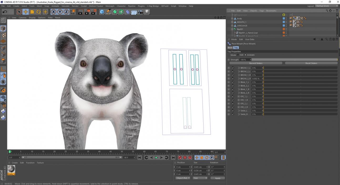 Australian Koala Rigged for Cinema 4D 3D