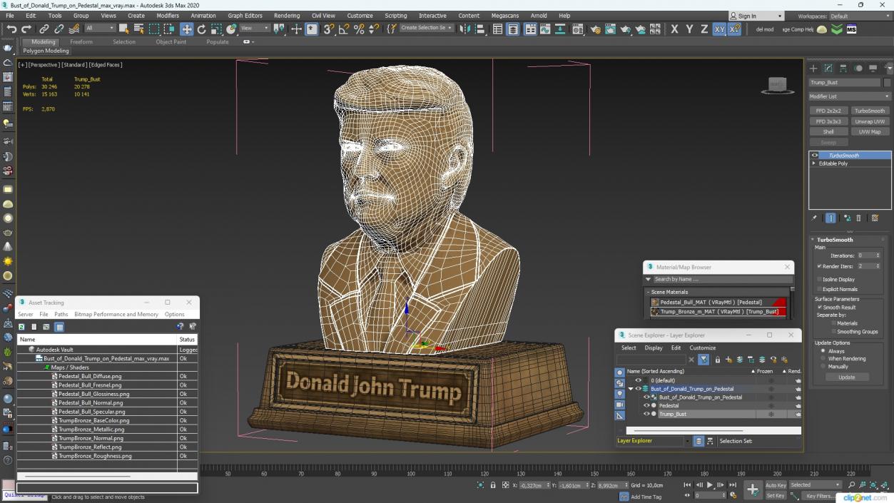 Bust of Donald Trump on Pedestal 3D