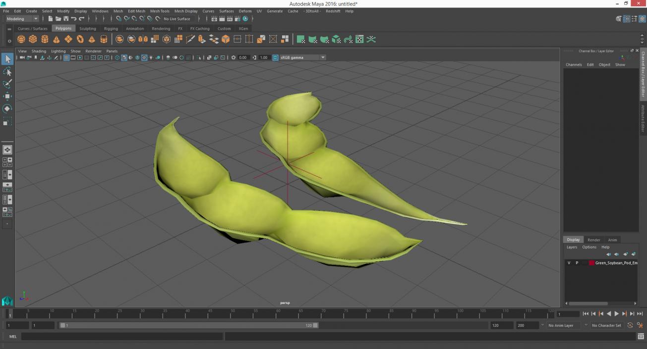 3D Green Soybean Pod Empty model