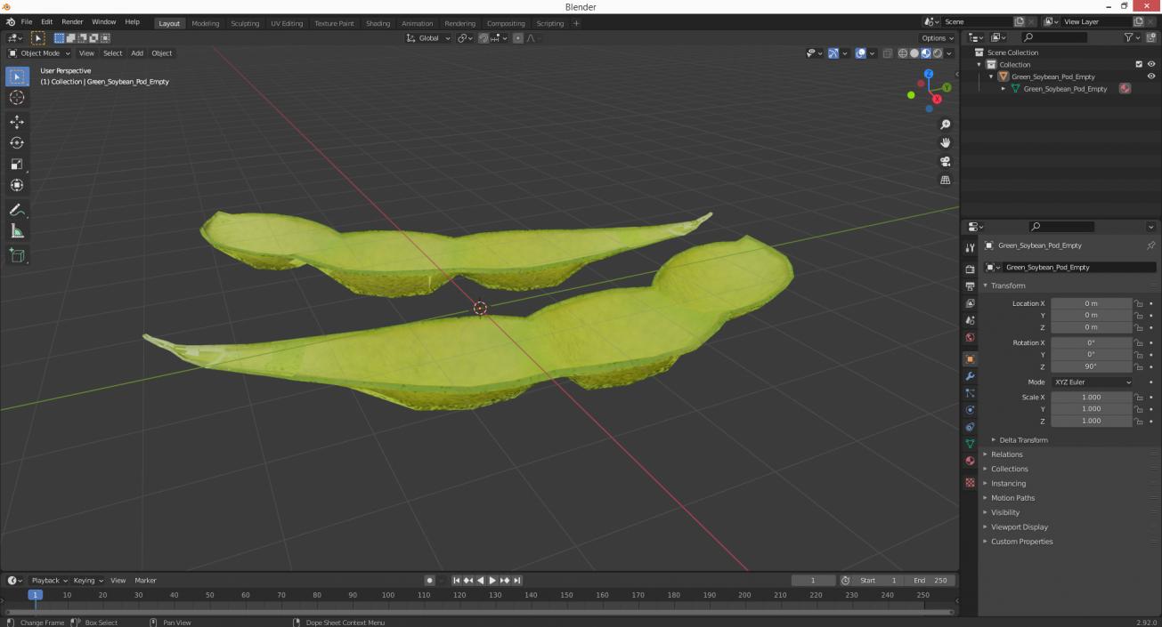 3D Green Soybean Pod Empty model