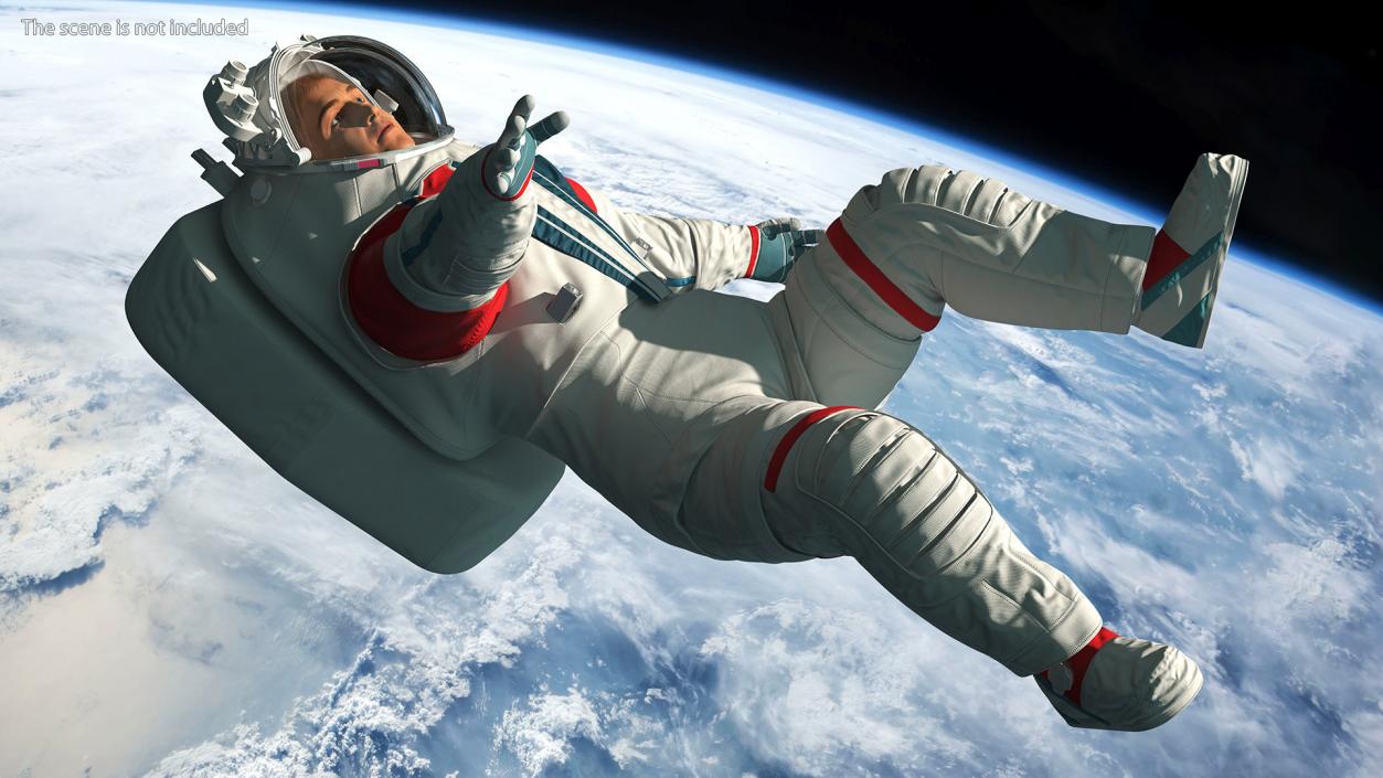 3D model Futuristic Spacesuit on Astronaut Falling Pose Fur