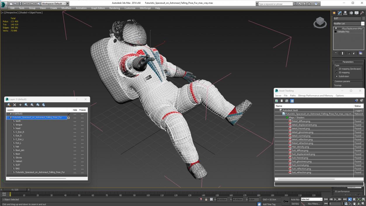 3D model Futuristic Spacesuit on Astronaut Falling Pose Fur