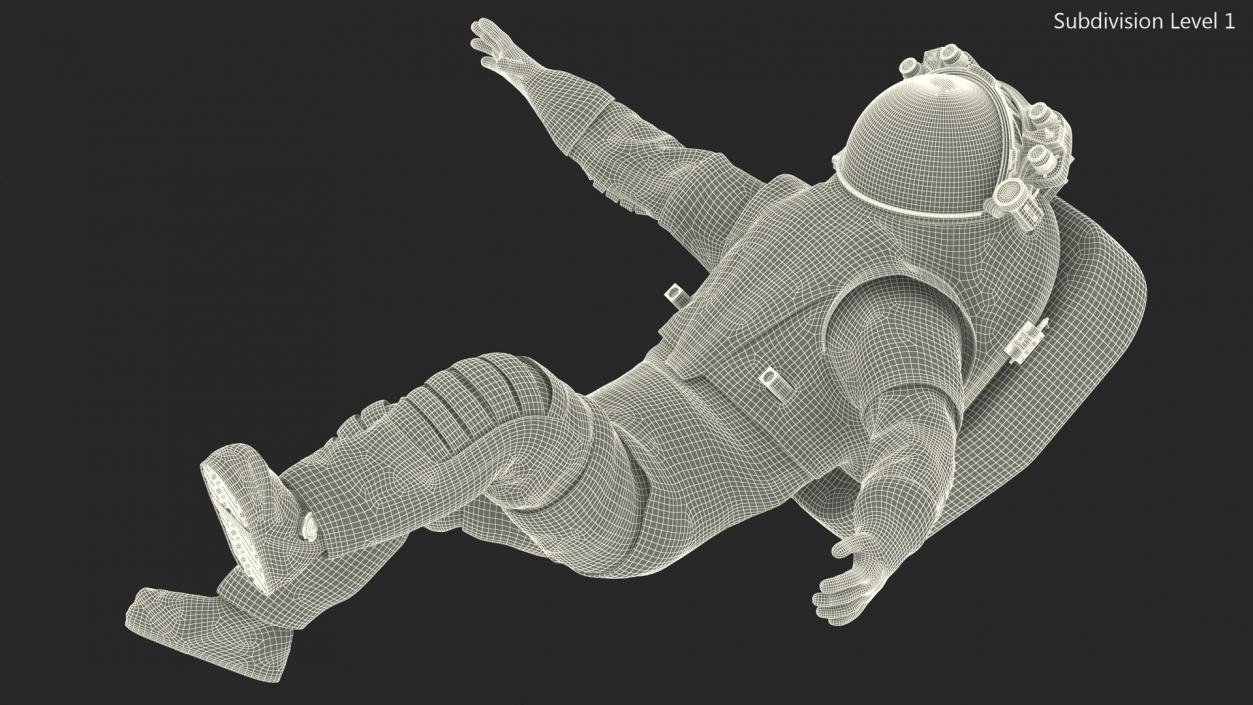 3D model Futuristic Spacesuit on Astronaut Falling Pose Fur