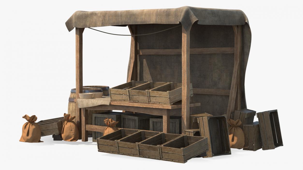 Medieval Market Stall Empty 3D