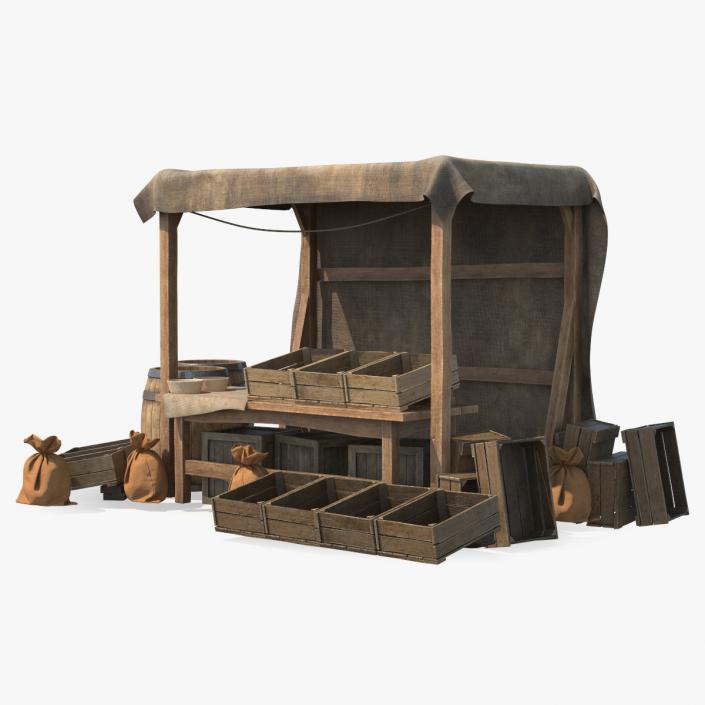 Medieval Market Stall Empty 3D