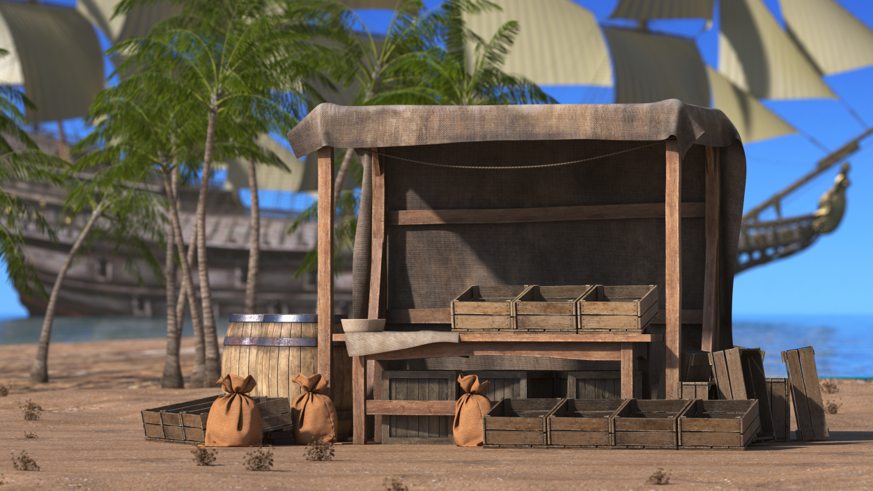 Medieval Market Stall Empty 3D