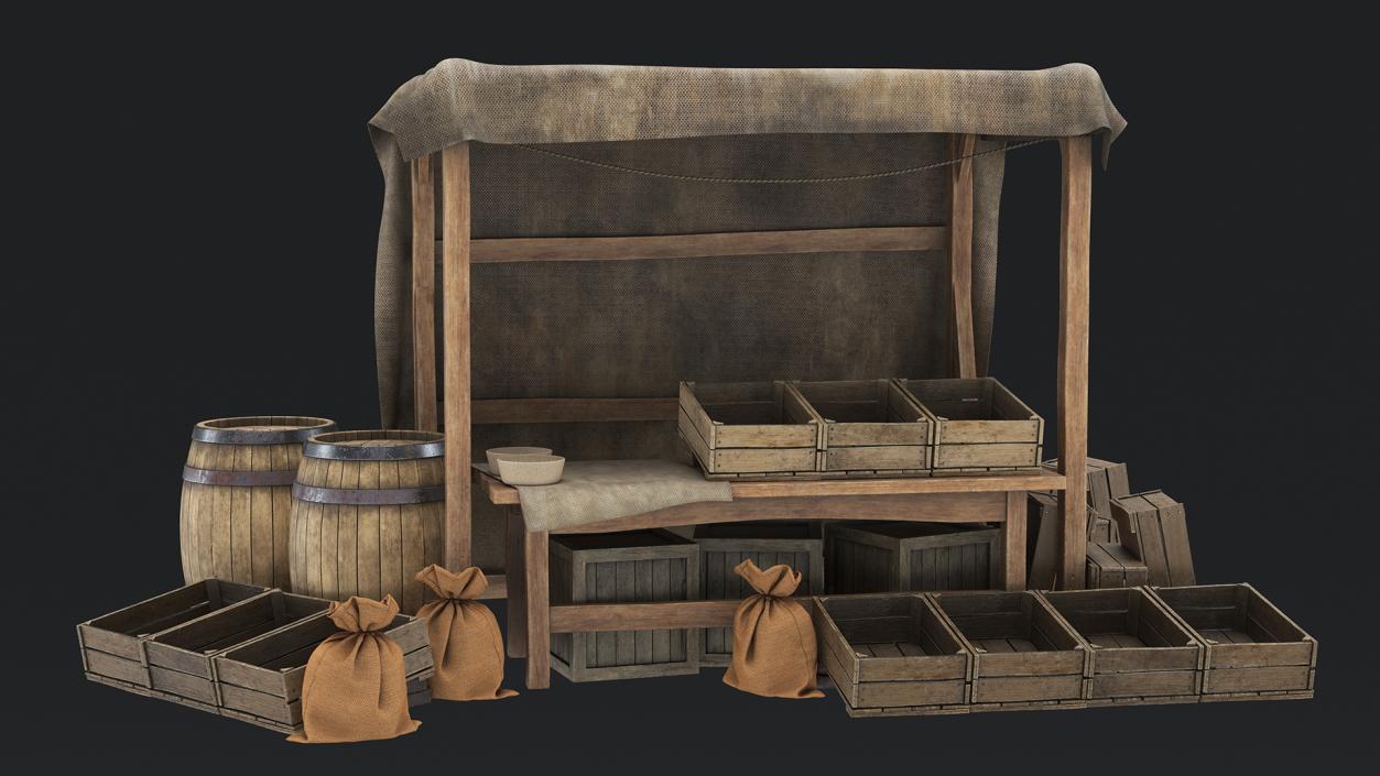 Medieval Market Stall Empty 3D