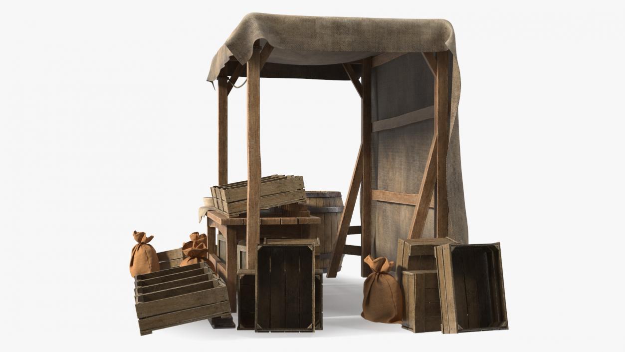 Medieval Market Stall Empty 3D