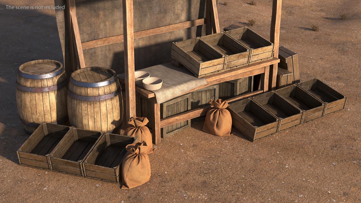 Medieval Market Stall Empty 3D