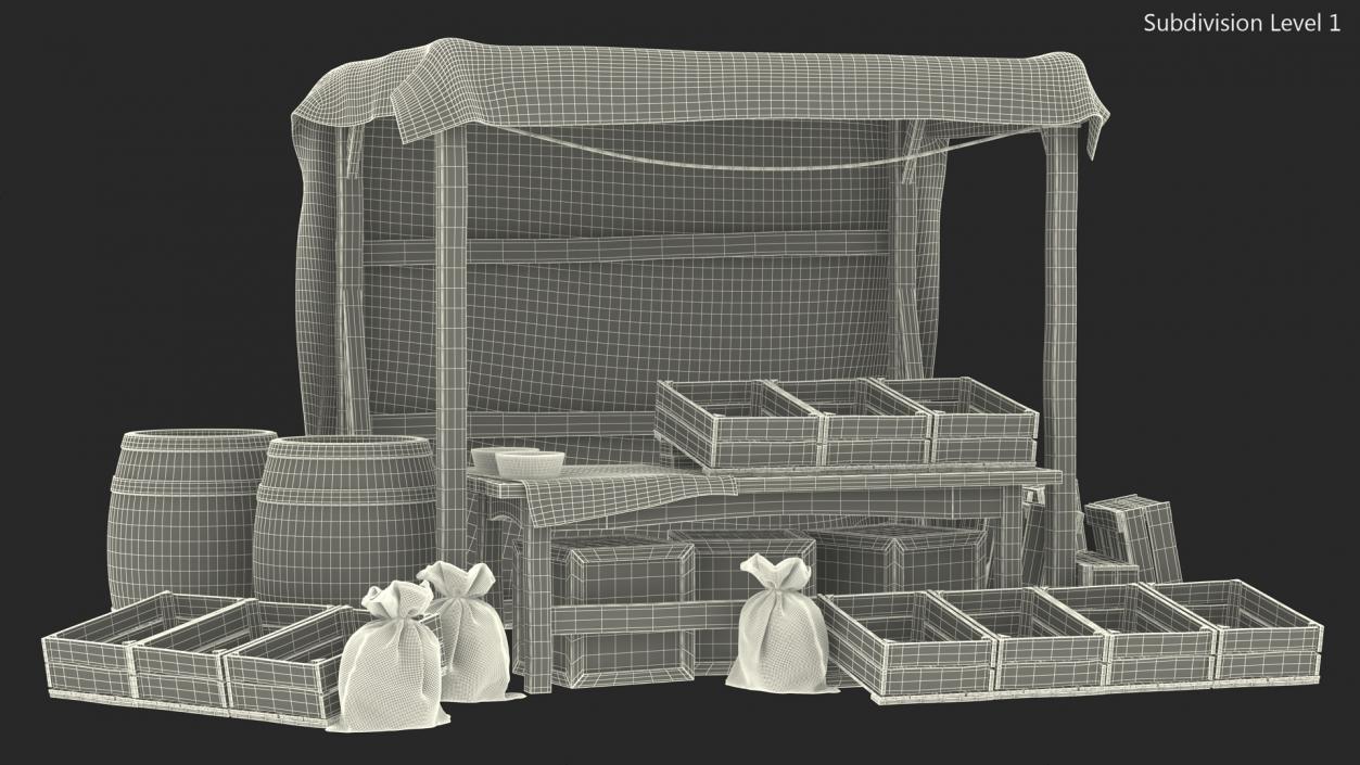 Medieval Market Stall Empty 3D